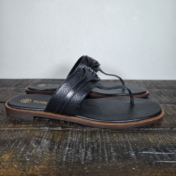 NEW Tory Burch Carson Womens Size 7 Welt Leather Beach Sandals Flip Flop Black